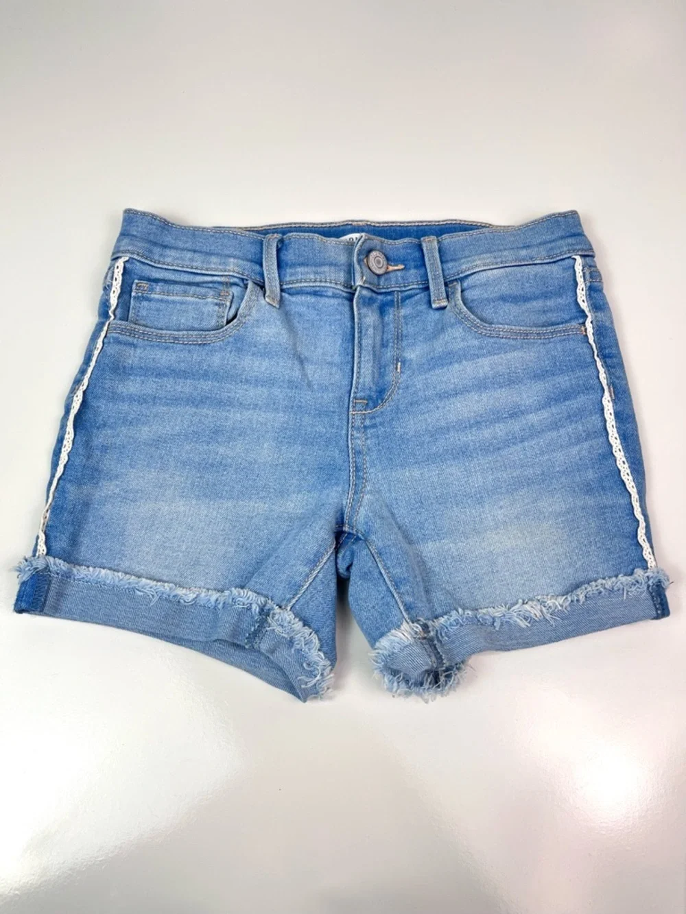 Old Navy Girls Kids Cuffed Jean Shorts Lace Side Detail Sz 10